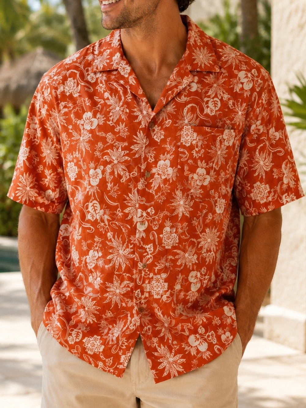 Pendleton Men’s XXL Orange Hawaiian Tropical Camp Shirt 100% Cotton
